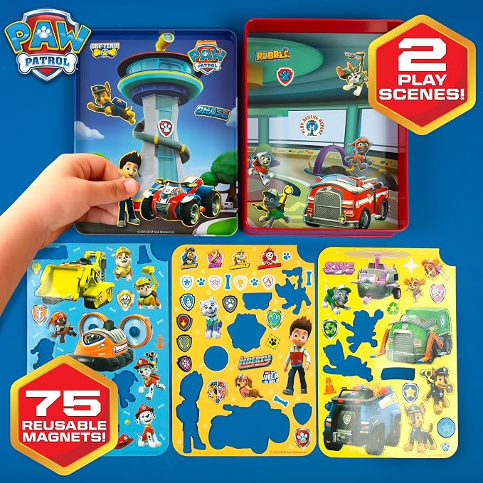 Paw Patrol Magnetic Playset, 75 Mix & Match Dress Up Magnets, 2-in-1 Storage Tin & Play Space, Fun Paw Patrol Toy for Kids 3 & Up, Great Travel Activity for Kids and Toddlers, Paw Patrol Activities