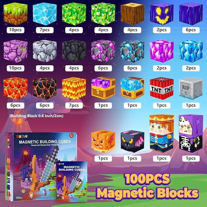 ORZbb Magnetic Blocks, Kids Magnetic Building Cubes Toys for 3-13 Year Old Boys Girls, Montessori Sensory STEM Toddler Construction Toys Christmas Birthday Party Gifts.