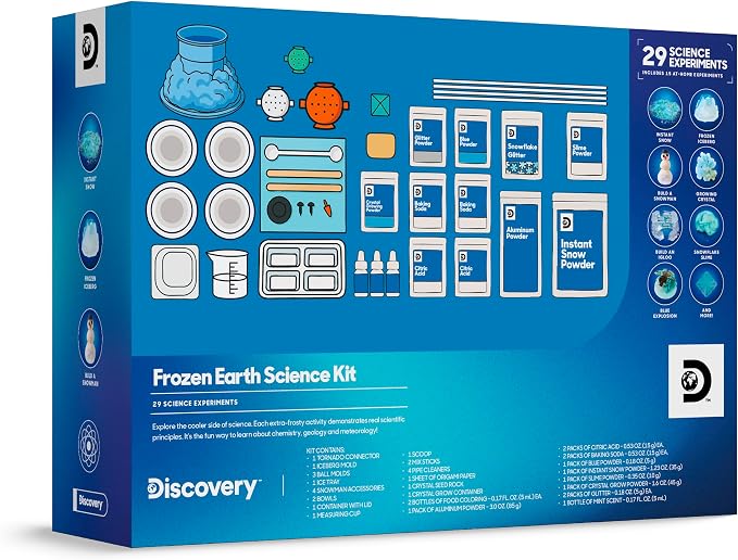 Discovery Frozen Earth Science Kit for Kids| 29 Science Experiments| Grow Crystals, Instant Snow, Snowflake Slime, Frozen Volcano| STEM Chemistry Activity Set| Educational Learning Toy| Gift Ages 8+