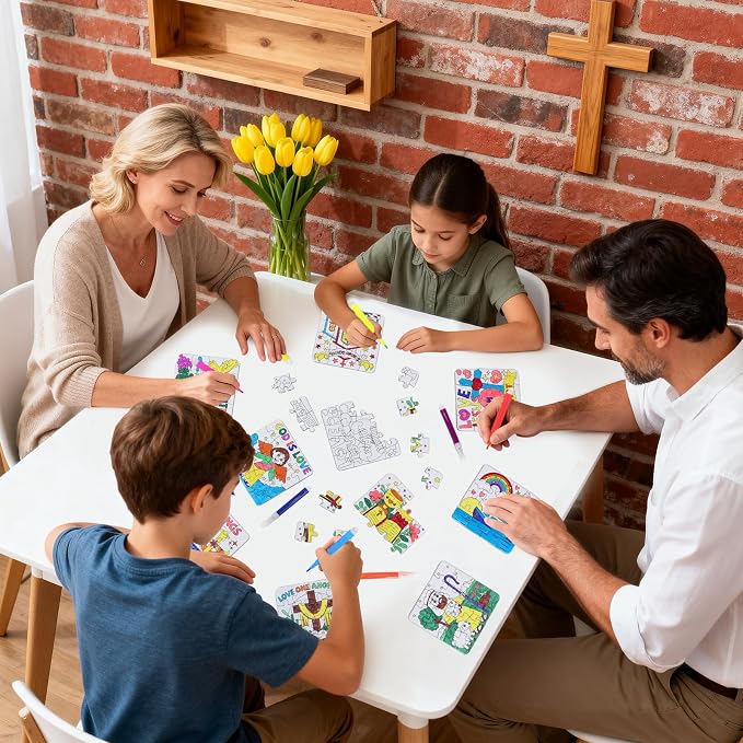24 Sets Christian Sunday School Crafts for Kids Bulk, Religious VBS Craft Puzzle Activities Bible Jesus Loves DIY Arts Jigsaw for Classroom gifts, Back to School Party Favors, Coloring Games Supplies