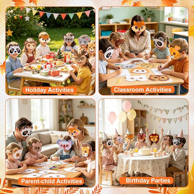 24 Pcs Animal Crafts for Kids Classroom Color Your Own Animal Masks | DIY Coloring Arts and Crafts for Jungle Animals Party Favors Birthday Dress-Up School Activity Masquerade Cosplay Supply