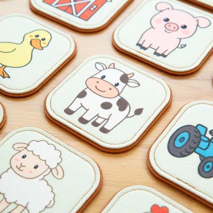 Felt Farm Matching Game for Toddlers – Farm Animal Memory Game & Flash Cards – Soft and Safe for Ages 1+ – Montessori Preschool Learning Activity – Educational Farm Toy for Boys & Girls