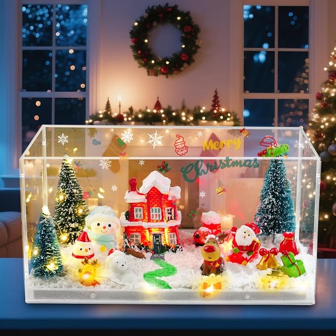 Christmas Sensory Bin for Kids Christmas Decorations, Christmas DIY Decoration Art Kit for Kids with Sandbox, Castle, Christmas Tree, 3 Color Sand Gift Birthday Gift for Children Ages 3+