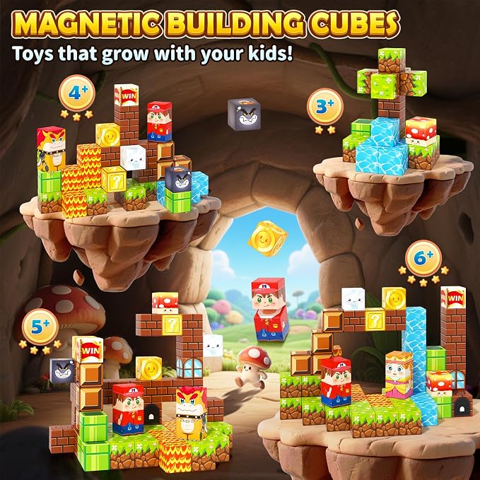 Magnetic Blocks Travel Toys with Portable Metal Tin – Toddler Magnet Tiles | Building Blocks STEM, Montessori Kids Toys for 3+ Year Old Boys & Girls, Classroom Must Haves, and Sensory Toys
