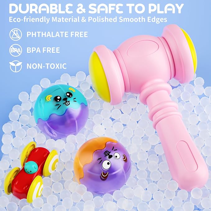 2-in-1 Ball Drop & Car Ramp Race Track Montessori Toy for Toddlers Ages 1-5 | Hammer Rolling Ball, Launch and Race Car-Cause and Effect Sensory STEM Learning Toys for 1-5 Year Old Boys & Girls