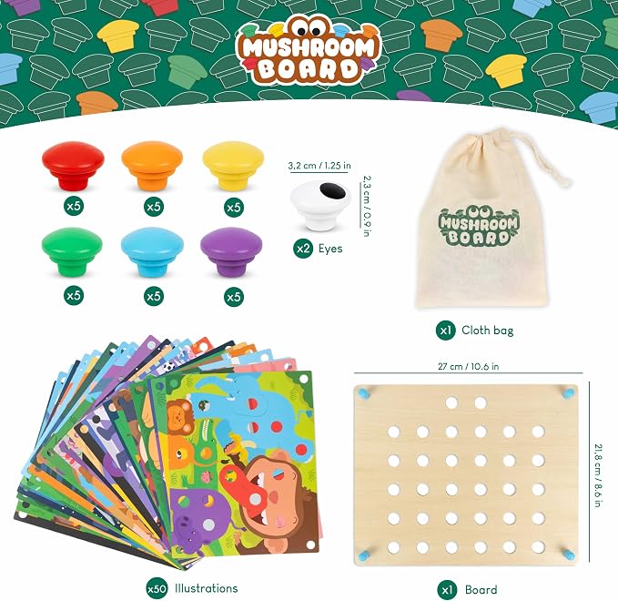 BONNYCO Button Art Toy with 50 Templates and 32 Buttons. Color Matching Peg Board for Kids, Montessori Toys for 2 Year Old, Wooden Puzzle for Toddlers 1-3, Baby Learning Games, Stem Educational Gift | Children's mosaic for fine motor skills. Puzzles an...