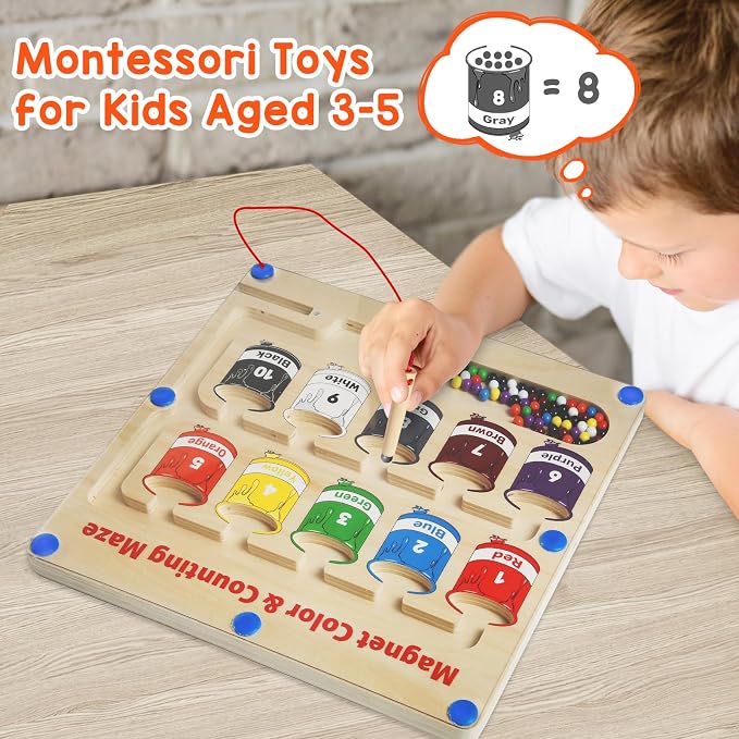 Magnetic Color and Number Maze, Montessori Toys Gift for 3-5 Year Boy Girl | Wooden Magnet Board Counting & Color Sorting Toddler Activities, Educational Fine Motor Skills Learning Toys Gifts for Kids