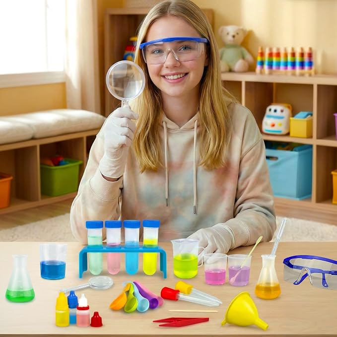 33PCS Plastic Lab Science Experiments Beakers Test Tubes Set | Lab Science Experiments for Girls and Boys for Students Classroom Home Junior Chemistry Science Kits for Learning Curiosity