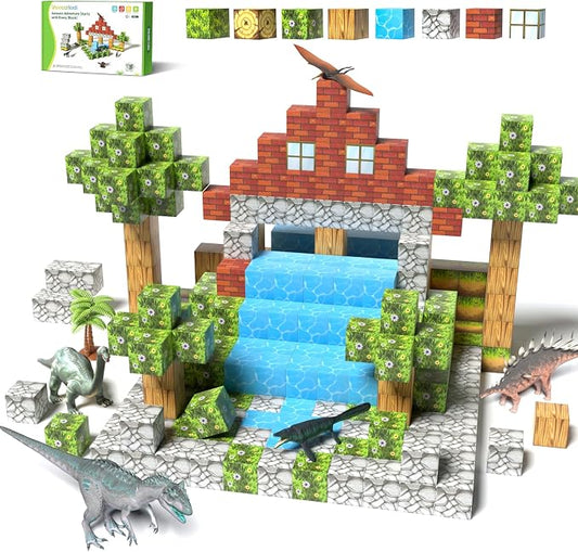Veecafiodi Magnetic Blocks 108PCS, Dinosaur Magnetic Building Blocks with 6 Dinosaur Figures, Magnetic Blocks for Kids Ages 3-5, 4-8, STEM Construction Toy
