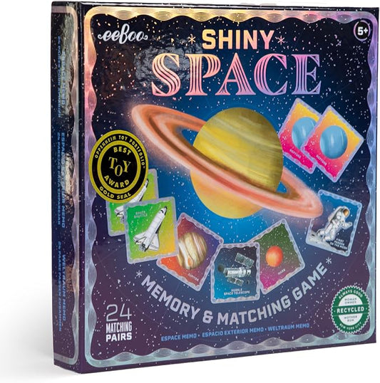 eeBoo Shiny Space Memory & Matching Game, Ages 5+, 1-6 Players | Introduces space & science vocabulary. Sharpens recognition, concentration & memory skills. Includes 48 foil tiles, 24 pairs
