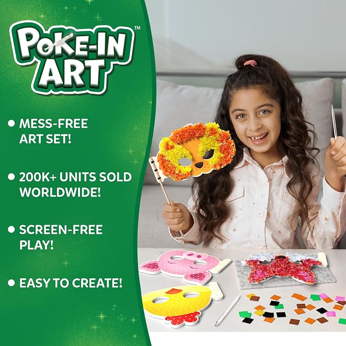 Skillmatics Poke-in Art – Animal Masks, Wood Craft Kit, Gift for Kids | DIY Mess-Free Fun, Pretend Play, Fine Motor Skills, Screen-Free, Travel Activity, Ages 4, 5, 6, 7, 8, 9