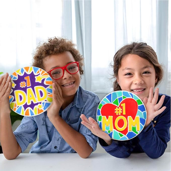 Creative Roots Paint Your Own #1 Dad Stepping Stone, Paintable Ceramic 7 in. Stone, Includes 6 Acrylic Paints & Paintbrush, Great Arts and Crafts for Kids Ages 8-12
