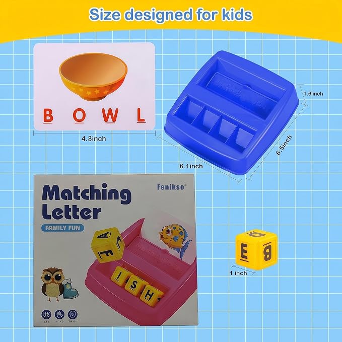Fenikso Matching Letter Game, Alphabet Spelling & Reading Words, Objects & Color Recognition, Early Learning Educational Toy for Preschool & Kindergarten Kids Over 3-8 Years Old, Best Gifts