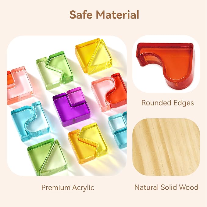 Rainbow Building Blocks for Kids, Montessori Color Matching Block Toys 3-6 | 18 PCS Acrylic Color Sorting Game, Montessori Stacking Toy for 3 4 5 6 Year Old,Educational STEM Creative Toys for Boy Girl