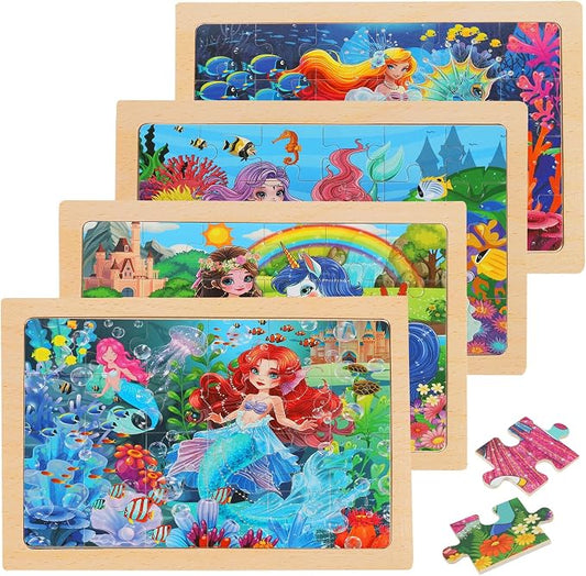 Puzzles for Kids Ages 4-6, 4-Pack 24-Piece Wooden Kids Puzzles | Unicorn, Mermaid & Princess Themes | Educational Puzzles for Kids Ages 3-5, Age-Appropriate Learning Toys, Ages 3+