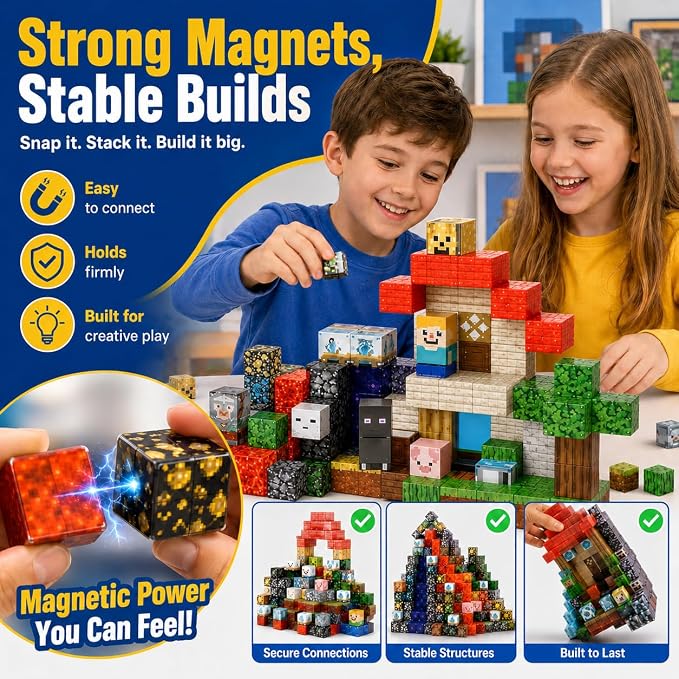 Magnetic Building Blocks 150PCS, 0.8in Stacking Cubes STEM Toy Kids Ages 3+ | Magnet Toys for Kids, Stacking Construction Magnets, School STEM Toys Birthday for Boys & Girls