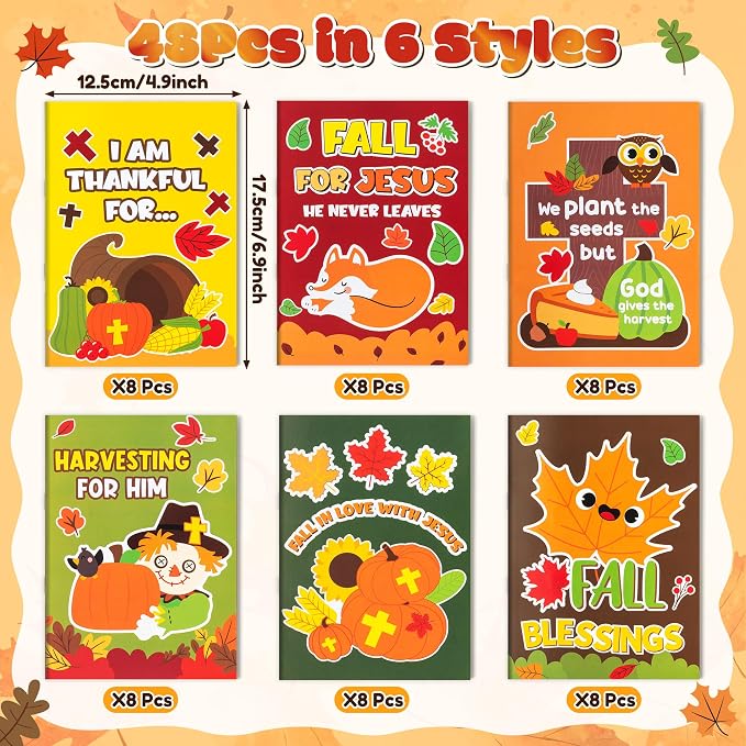Dvbonike 48Pcs Fall Religious Coloring Books Bible DIY Color-in Pages | Drawing Booklet Bulk, Autumn Party Favor, Christian Activity, Sunday School Supplies, Classroom Rewards, Thanksgiving Gift