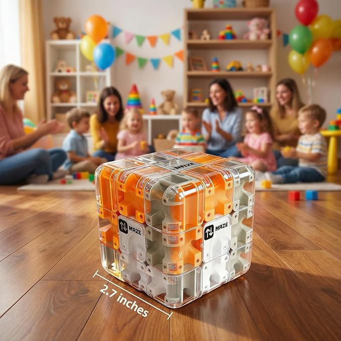 3D Rolling Ball Maze Cube & Marble Maze Puzzle - Large Labyrinth Brain Teaser Toy for Kids Ages 4-8, 8-12 & Adults. Challenging 3D Puzzle Game. Best Travel Birthday Gift (Orange Color)