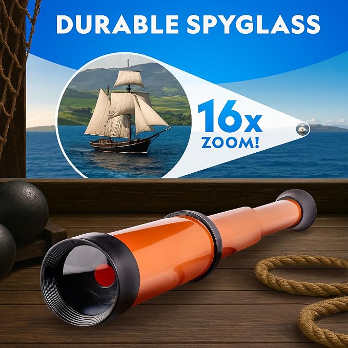 National Geographic Pirate Telescope Adventure Activity Kit for Kids | Treasure Hunt Map, Pirate Hat and Map, Spyglass, Compass, Replica Doubloon and Pyrite, Imaginative Play, Birthday Gift