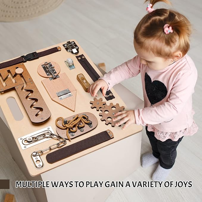 Montessori Busy Board for Toddlers, Wooden Sensory Toys, Preschool Learning Activities for Fine Motor Skills Travel Toy, Basic Life Skills Educational Gifts for 1, 2, 3 Years Old Kids Boys Girls | Preschool Learning Activities, Basic Life Skills, Fine ...