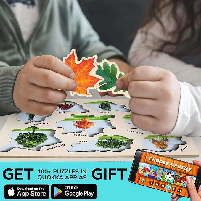 Wooden Puzzles for Toddlers 2-4 - 3 Montessori Kids Puzzles Ages 3-5 | Realistic Wood Educational Baby Puzzles 12-18 Months – Learning Toddlers Puzzles with Mushrooms Flowers Leaves