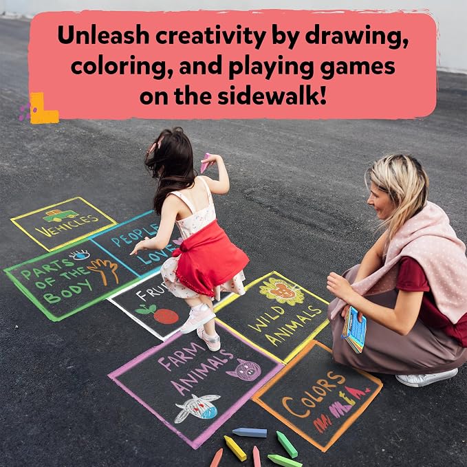 Skillmatics Sidewalk Chalk – Summer Activity, Washable Creative Outdoor Fun | 18 Washable Chalk Sticks, 15 Activities & Games for Kids, Gifts for Boys & Girls Ages 3, 4, 5, 6, 7, 8, 9, 10