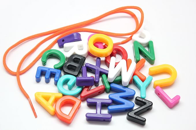 Uppercase Alphabet Lacing Beads Busy Bag - Perfect Fine Motor Learning Activity for Toddlers and Preschoolers. Sort By Shape and Color, Large Beads