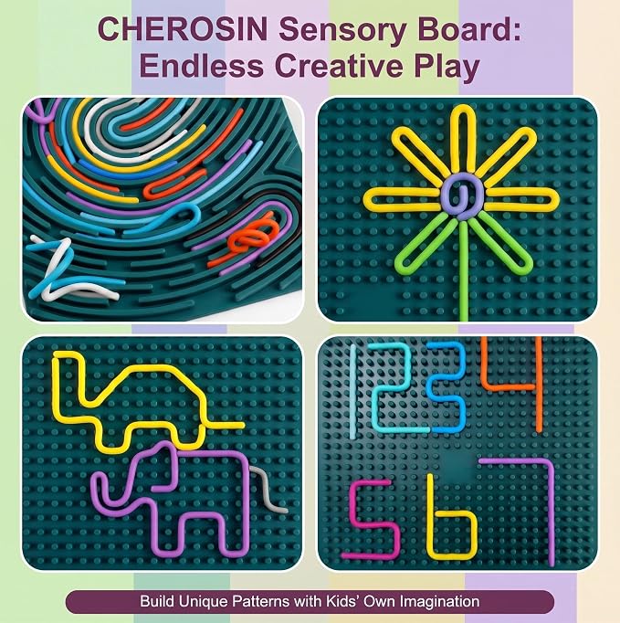 Large Sensory Activity Board, Silicone Fidget Toy for Autism, ADHD & Stress Relief, Double-Sided Quiet Montessori Fine Motor Skills Toy Gift for 3+ Kids, Adults with 36 Strips Portable Bag (Green)