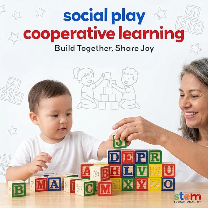 Skoolzy 30 Pc Baby Blocks, Wooden ABC Blocks, Alphabet Learning, 2-5 | Small Wooden ABC Blocks for Toddlers 2-5 - Alphabet Learning & Building Toys, Educational