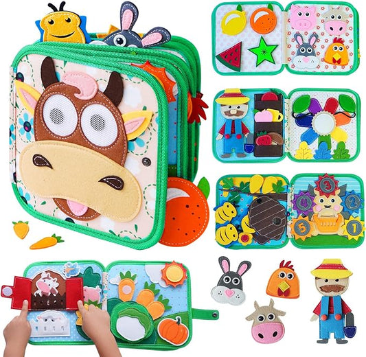 Busy Book for Toddlers 1-3 ,Montessori toys ,Travel Toys for Toddlers 2 3 4 | Felt Activity Book, Busy Board for 1 Year Old, helps toddlers practice life skills, fine motor skills, Toddlers for Gifts