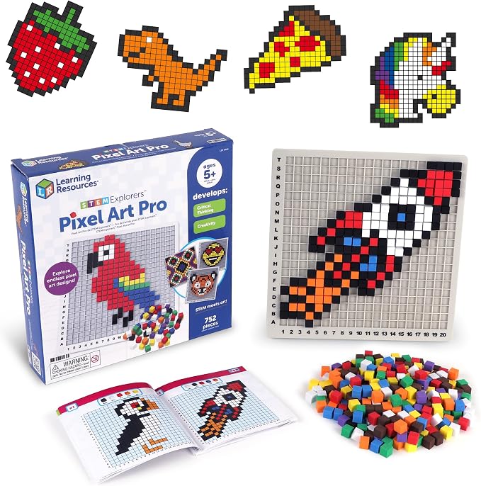 Learning Resources STEM Explorers Pixel Art Pro | STEM Activities for Kids, Math Manipulatives, Educational Kids Toys, Pattern Blocks Art Game, Coding Brain Games