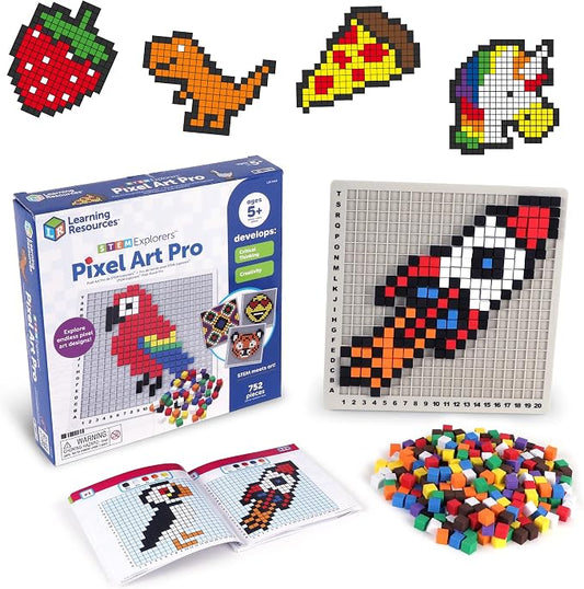 Learning Resources STEM Explorers Pixel Art Pro | STEM Activities for Kids, Math Manipulatives, Educational Kids Toys, Pattern Blocks Art Game, Coding Brain Games
