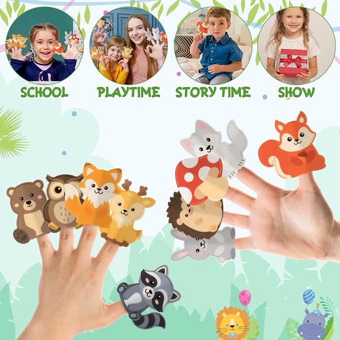 COcnny Woodland Animal Finger Puppets - 11pcs Forest Animal Felt Finger Puppet with Storage Bag Set Making Crafts for Kids, Make Your Own Story Telling Toys, Role Play for Boys Girls Toddles Ages 3-8