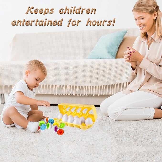 Driddle Color & Shapes Matching Egg Toy - Shape Sorting & Color Recognition Learning Toy for Toddlers - Preschool Game - Montessori Education - Easter Eggs