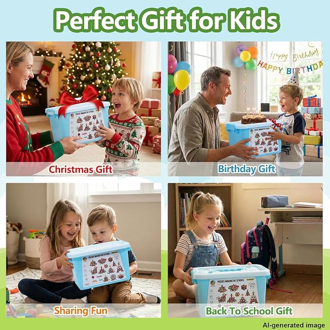 COUOMOXA Magnetic Toy Montessori for Kids: 3 4 5 6 7 8 9 10 11 12 Years Old Kids Building Sticks - Magnetic Creative Toy Age 3-12 Playroom Family - Christmas Birthday Gift for Boys Girls