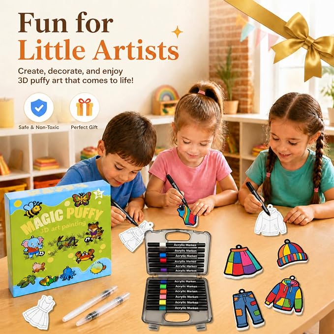 MWOMGLP Magic Foam Texture Painting Kit, 16 Pack DIY Puffy Foam Art Craft Set for Kids, 3D Sensory Painting Paper with Colorful Foam Sheets, Creative Gift for Boys Girls Ages 3+(Fashion)