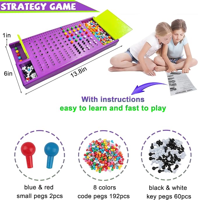 KIDAMI Code Breaker, Classic Codebreaking Travel Board Game, Purple | 2 Player Battle, Brain Puzzle Set, Lightweight Carrying, Portable Storage Box, Kids Toddlers Adults Gift for Family Learning