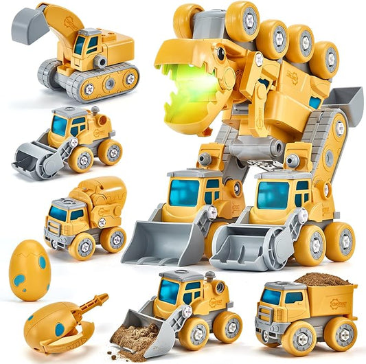 hahaland Toys for 5+ Year Old Boys - Take Apart Dinosaur Kids Toys Construction Vehicles 5 in 1 Transform into Dinosaur Robot STEM Building Toy for 5 6 7 8 Year Old Boys | 5 in 1 Transformer Toys Take Apart Dinosaur Kids Toys for 5+ Year Old Boys
