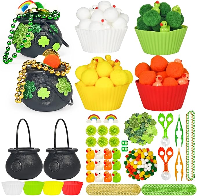 Cinrobiye 264 Pcs Sensory Craft Activity Set, Sorting and Counting Educational Kit with Pom Poms, Clips and Accessories for Creative Learning Activities