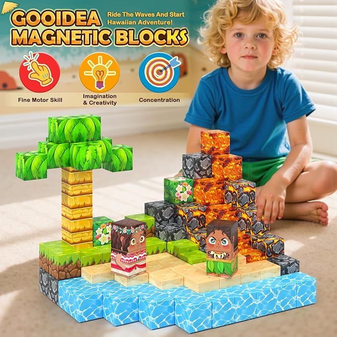 120PCS Magnetic Blocks Hawaii Mine Magnet World Building Cubes for Kids 3+ | Magnet Building Blocks, STEM Sensory Educational Toys, Christmas Birthday Gifts for Boys Girls, Outdoor Kids Toys