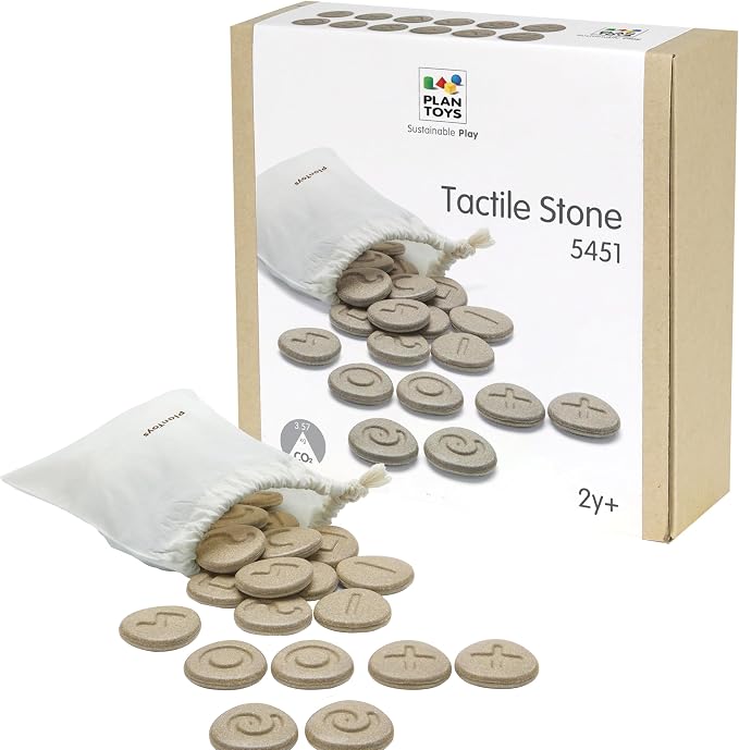 PlanToys® Tactile Stones Wooden Educational for Kids Ages 3+ Montessori Set | textured pieces, sensory toys, wooden stones, girls, boys, touch recognition memory pattern gift preschool learning cute