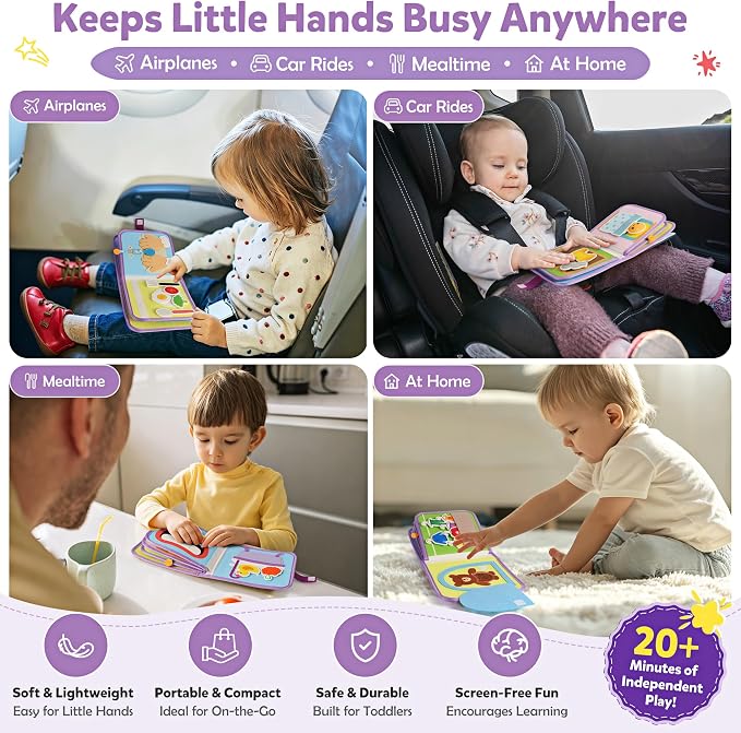 Busy Book for Toddlers 1-3,Montessori Daily Life Felt Activity Book | Practice dressing, eating, hand washing, brushing teeth, bath time and bedtime through 8 interactive felt activities.