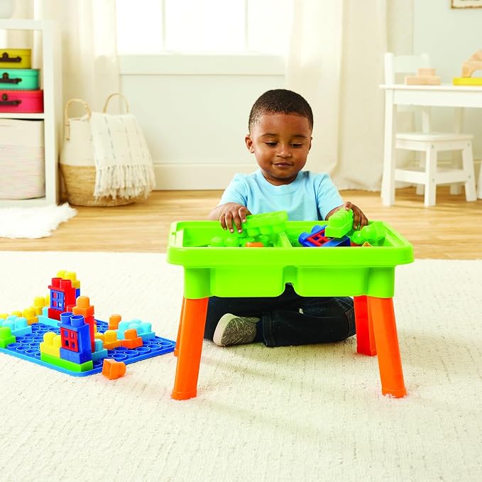Kidoozie - Little Builders Activity Table | Flip the lid for a block-building surface, open it up for scoop-and-pour play - three sensory stations in one, Ages 2+