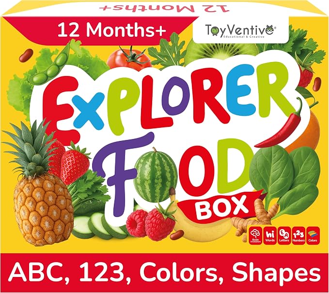 TOYVENTIVE Preschool Learning Activities – Montessori Toddler Toys with Educational Flashcards, Matching Games and Food-Themed Activity Cards for Early Skills, Visual Recognition – Ages 1 & 2