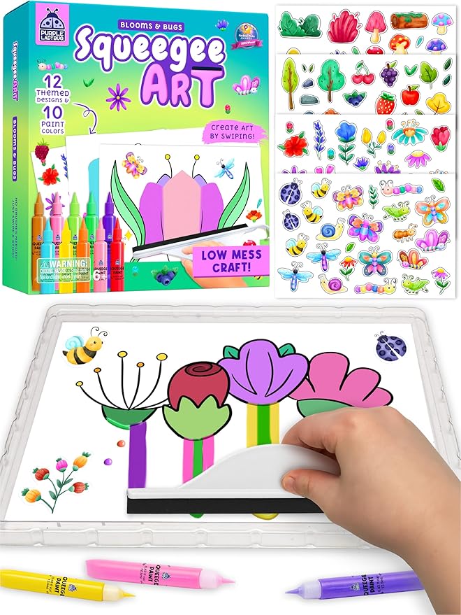 Squeegee Colour Squeeze Art Kit for Kids 4-8 - Blooms & Bugs Themed | Screen-Free Activity, Kids Painting Set with Bug Stickers, Great Birthday Gift for Creative Expression & Color Exploration