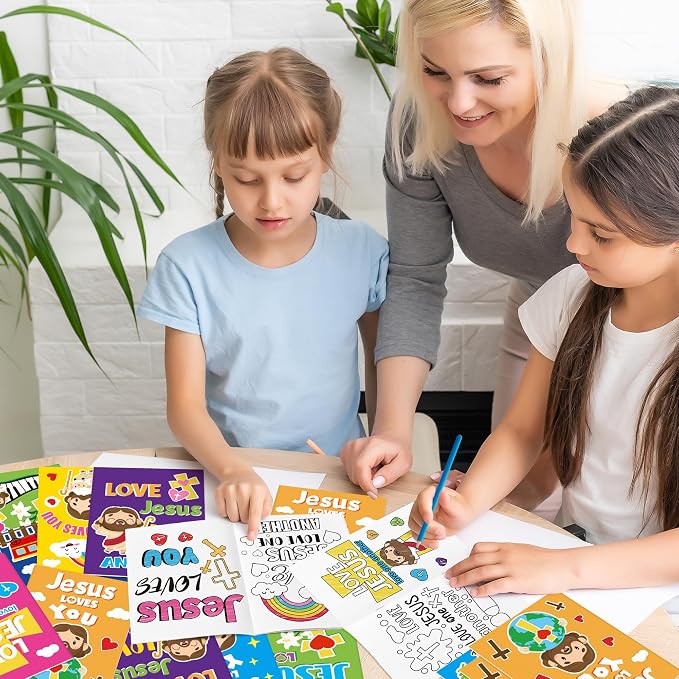 Dvbonike 96Pcs Jesus Loves You Coloring Books Religious DIY Color-in Pages | Bible Drawing Booklet Bulk, Christian Artwork, Holiday Activity, Sunday School Supplies, Classroom Rewards, Gift, for Kids