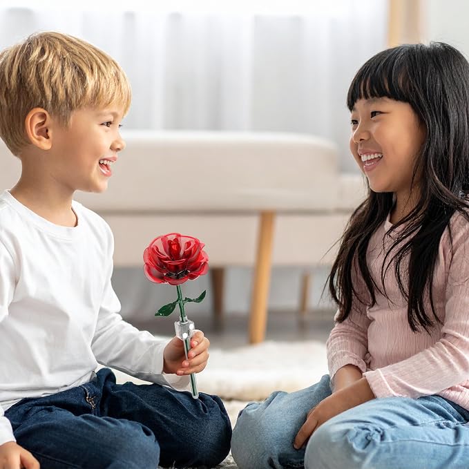 PicassoTiles Red Stem Rose Building 45pc Set With Magnetic Hold Piece Creative Hands-On Play Discovery Activity Kit Room Decor Gifts For Mother’s Day Present Display Flower Boys Girls Kid Age 3+ PBS20