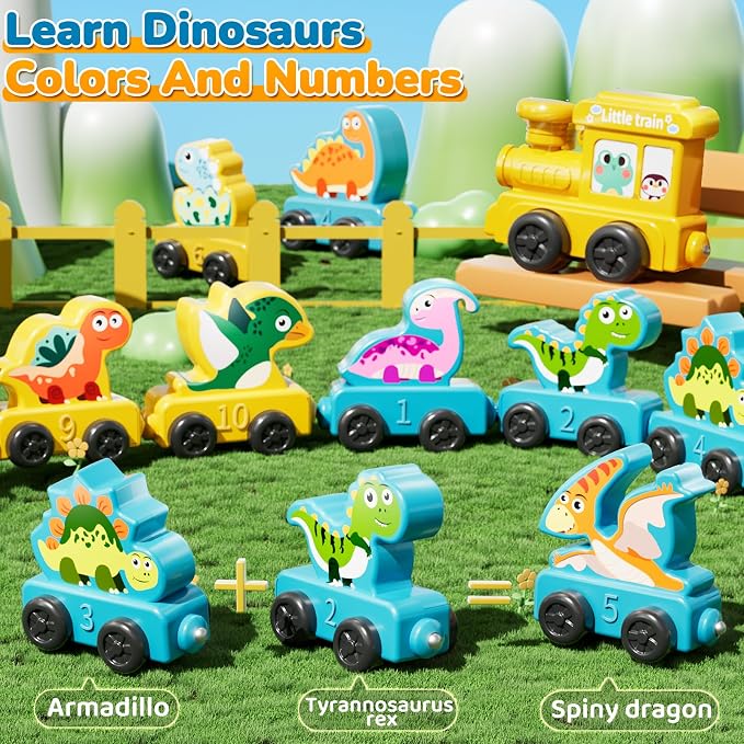 JUKUDAHU Magnetism Toys Dinosaur Train Set for Toddlers 3 4 Years Old | Dinosaur Toys for Kids, Color Sorting Toy, Preschool Educational Learning Activities, Birthday Gifts for Boys Girls