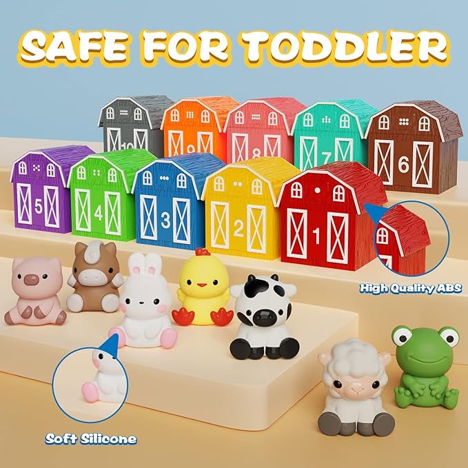 Learning Toys for 1 2 3+ Year Old Toddlers, 20pcs Farm Animals Barn Toys | Finger Puppets for Kids,Montessori Counting Matching & Color Sorting Toy,Easter Christmas Birthday Gift for Baby Boys Girls