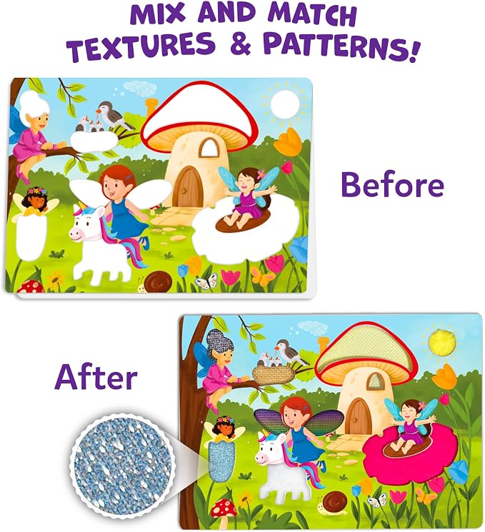 Skillmatics Fab Tabs – Unicorns & Princesses, Fabric Art, Sewing Craft Kit | Peel & Stick Sticker Activity, Mess-Free Play, Travel Toy, Gifts for Boys & Girls Ages 4, 5, 6, 7, 8, 9